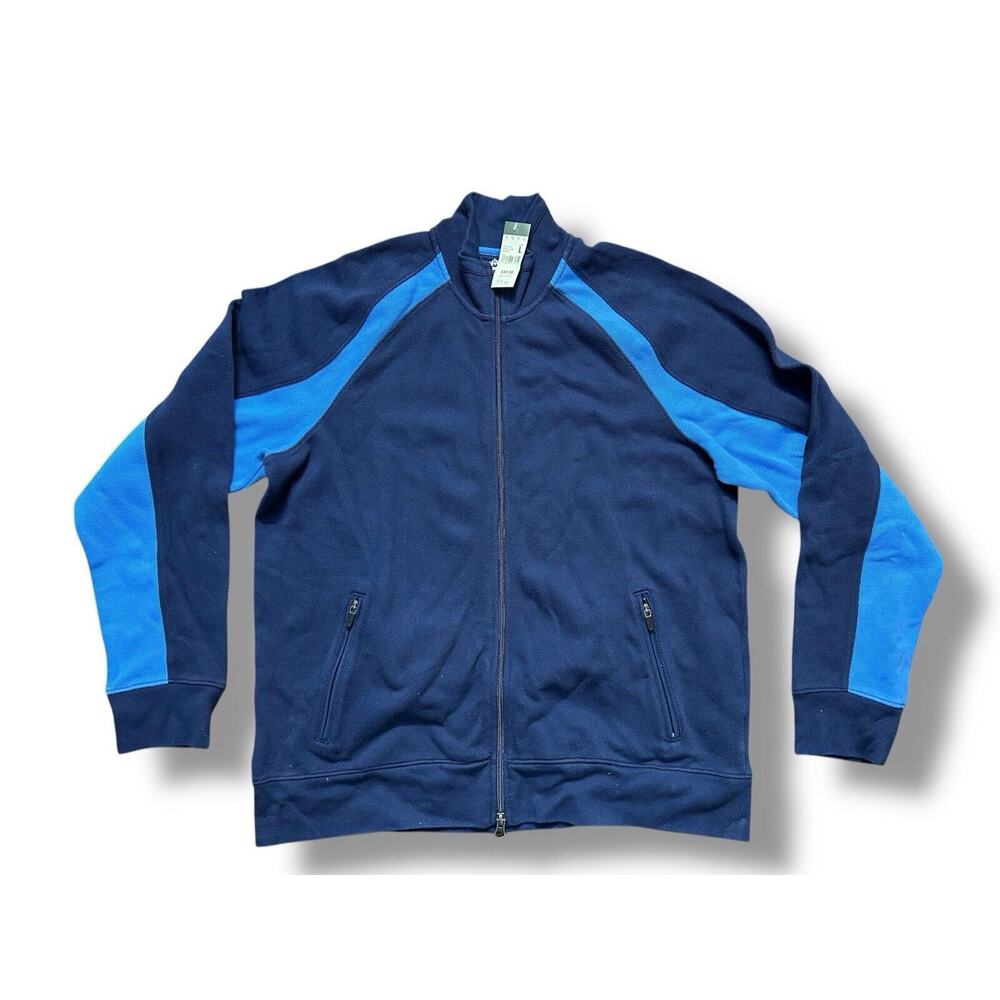 Eddie Bauer Navy Blue Zip Up Collared Pique‎ Fleece Sweatshirt Jacket Men's L